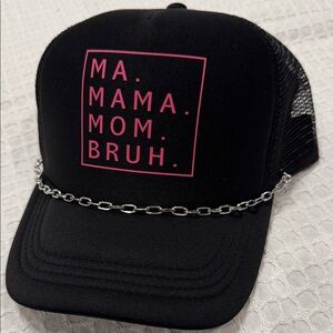 Black and Pink Graphic Trucker Hat with Chain